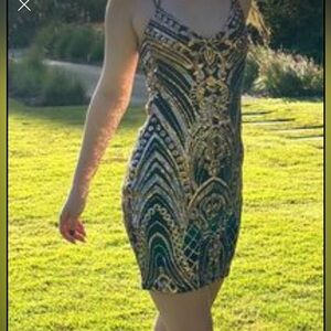 blue and gold hoco dress